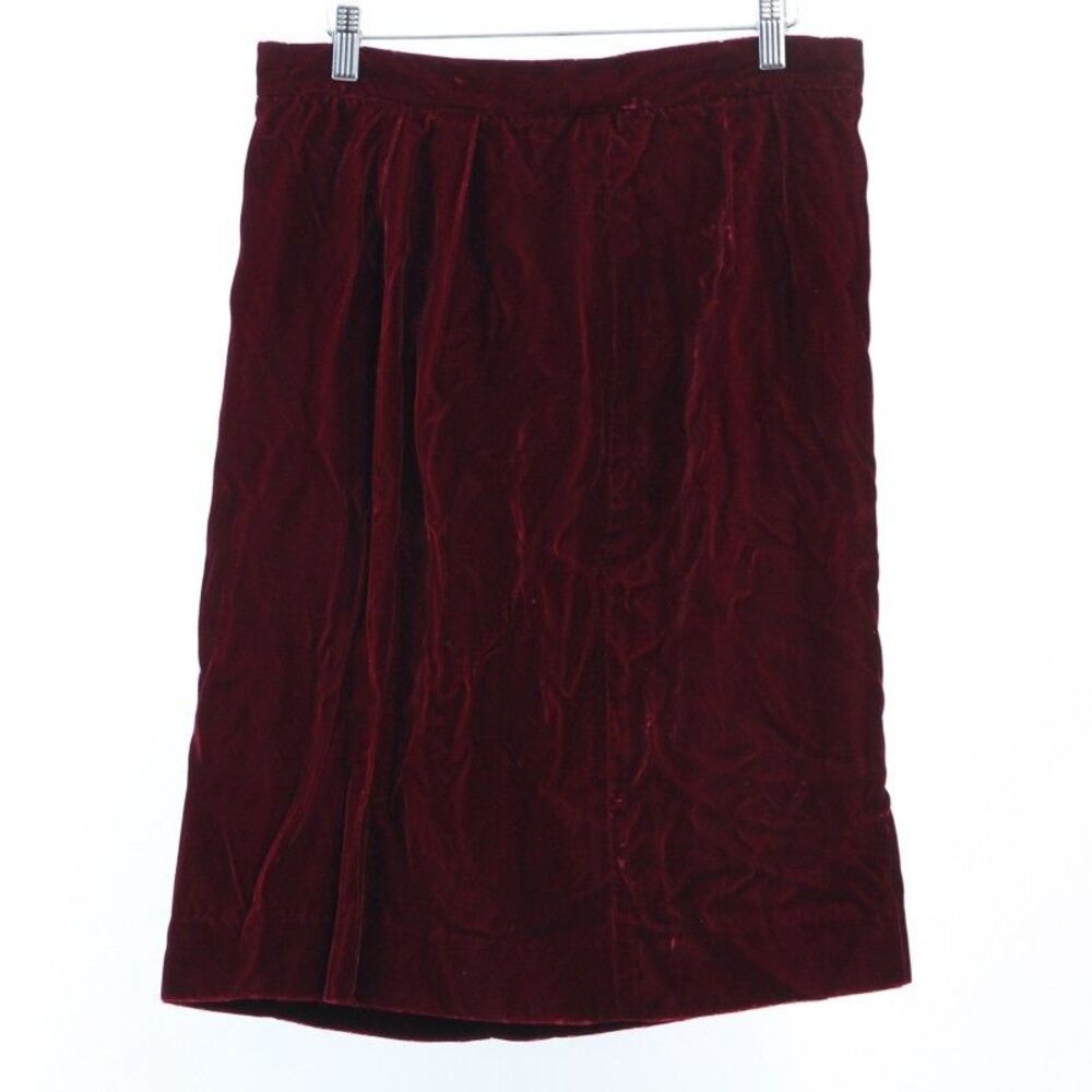 Vintage Lands' End Velvet Skirt 14 Burgundy Red A-Line Midi Made in USA
